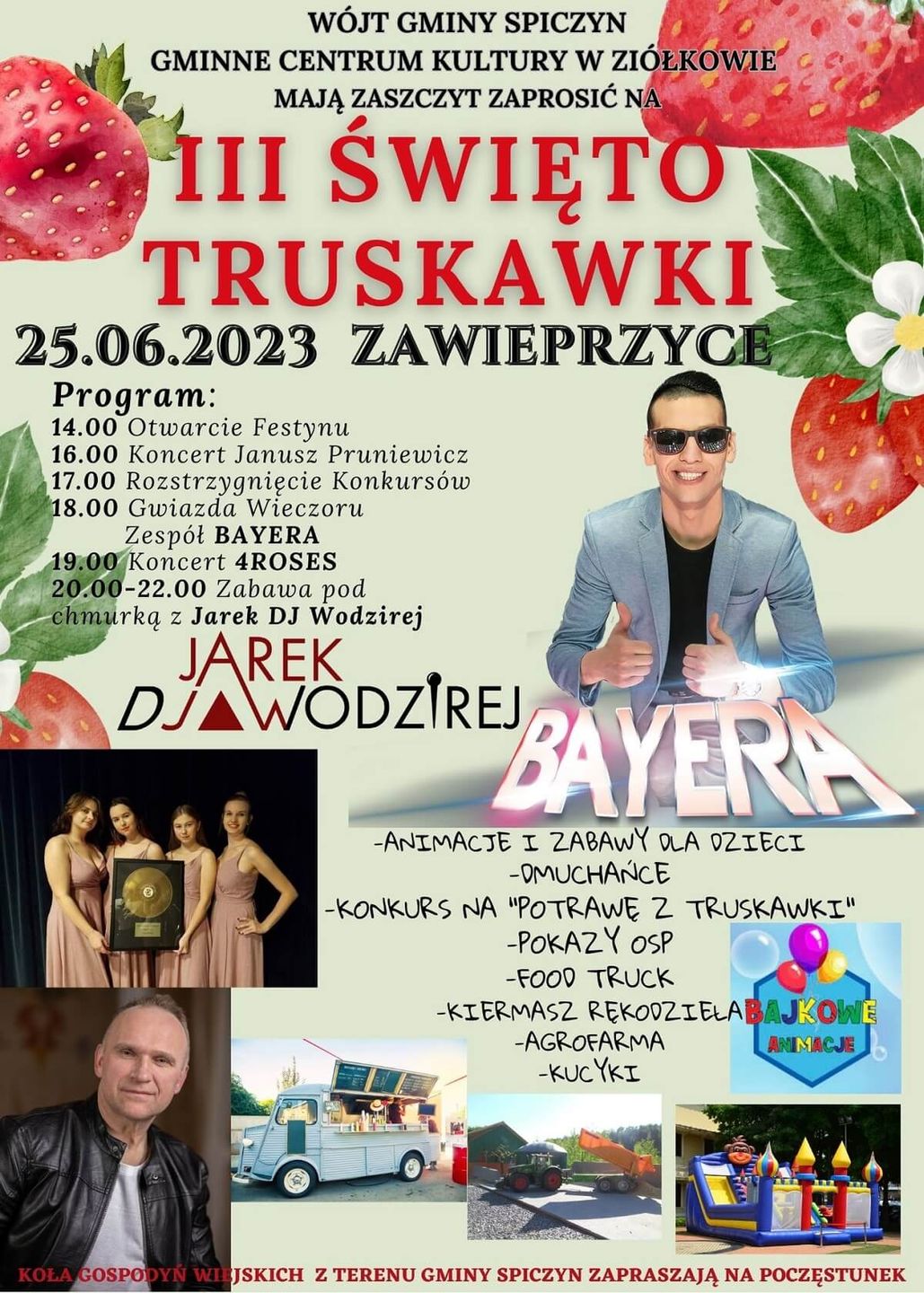 Święto Truskawki w Zawieprzycach 2023 - program wydarzeń, plakat