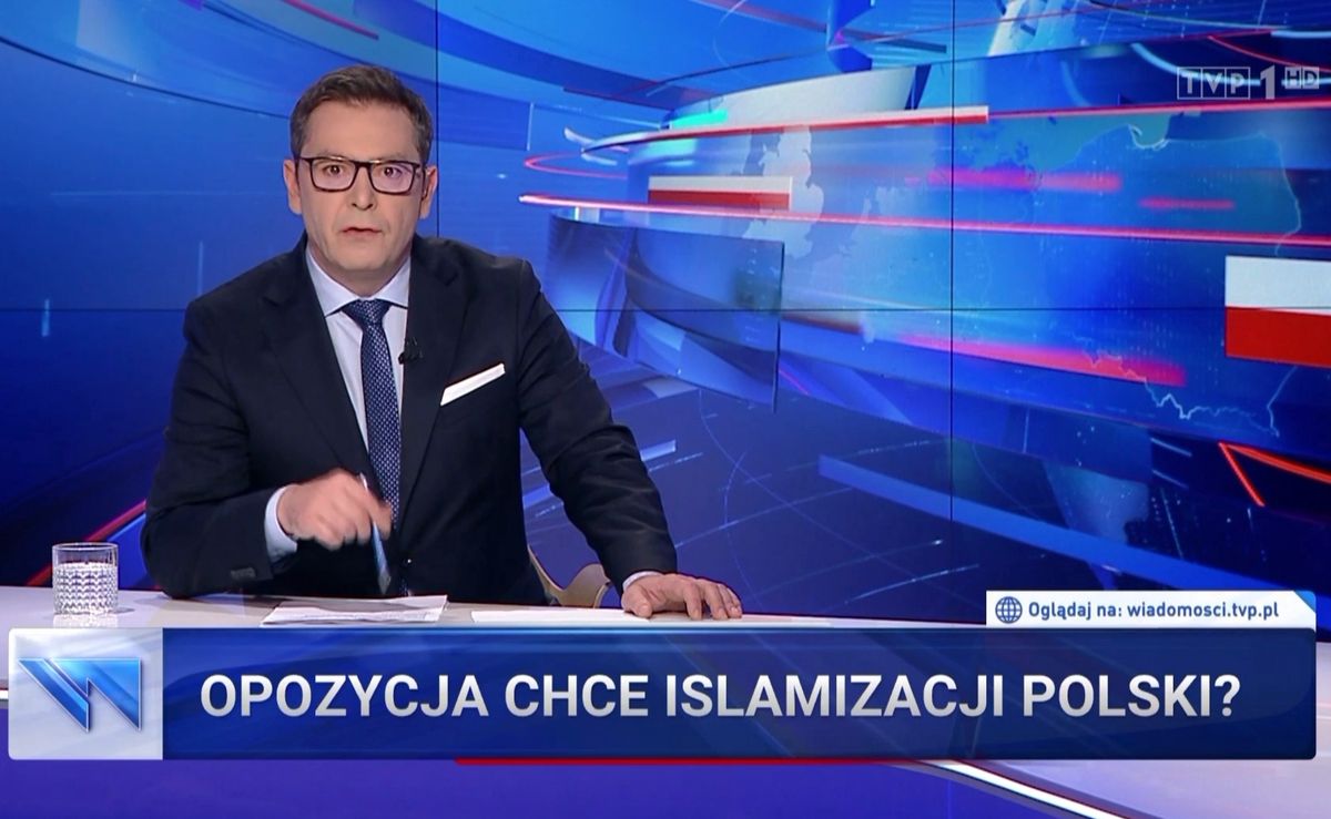 Michał Adamczyk w "Wiadomościach" TVP zastanawiał się, czy "opozycja chce islamizacji Polski?" 