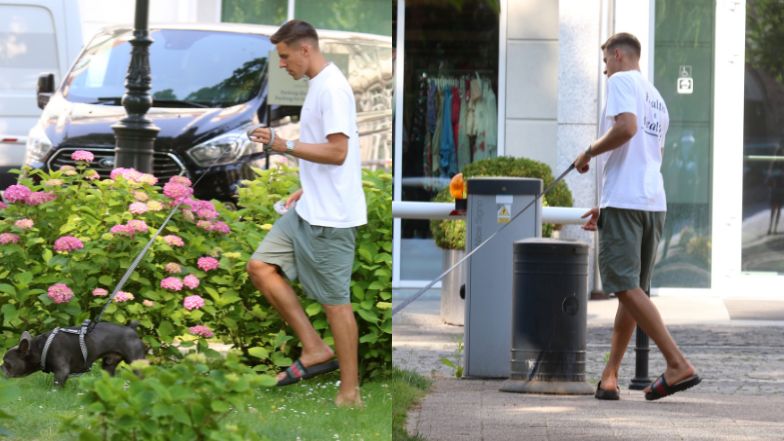 Jan Bednarek spaceruje z żoną po Sopocie i sprząta po psie