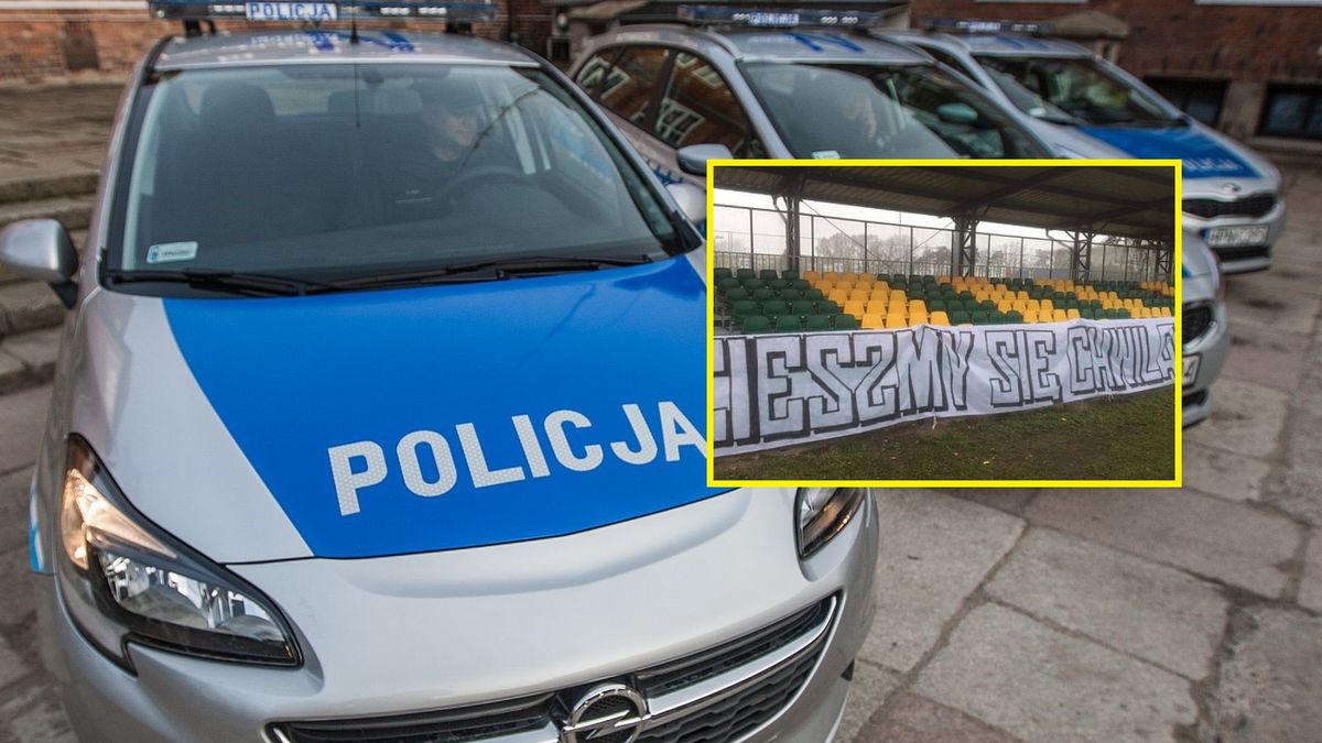 policja/ małe foto: trybuna stadionu Lechii Zielona Góra