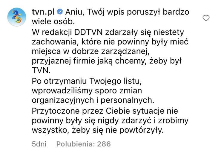 Odpowiedź stacji TVN na wpis Anny Wendzikowskiej