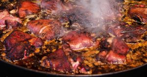 Ham hocks called Golonka are seen on a stand in Krakow, Poland on May 25, 2022. (Photo by Jakub Porzycki/NurPhoto via Getty Images)