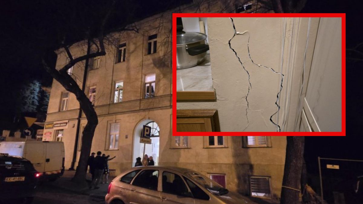Pęknięcia na ścianie lubelskiej kamienicy
