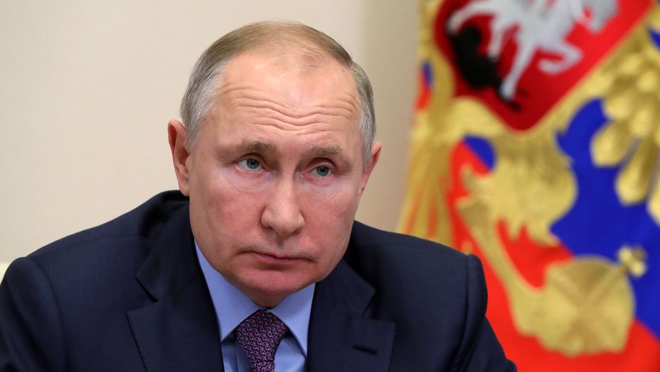 MOSCOW REGION, RUSSIA - JANUARY 28, 2021: Russia's President Vladimir Putin is seen in his office in Novo-Ogaryovo during a video-conference meeting of Russian government officials. Mikhail Klimentyev/Russian Presidential Press and Information Office/TASS (Photo by Mikhail Klimentyev\TASS via Getty Images)