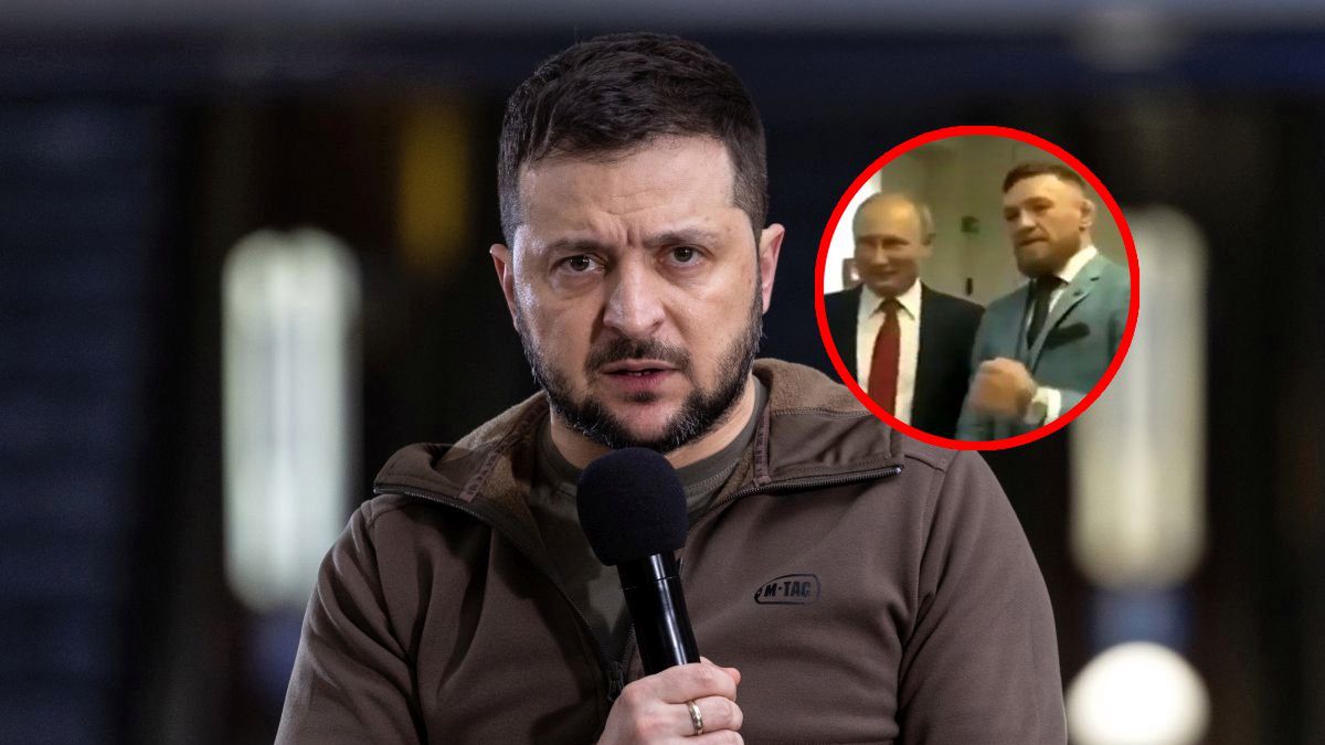 Getty Images / Twitter / Na zdjęciu: Zełenski oraz Putin witający się z McGregorem