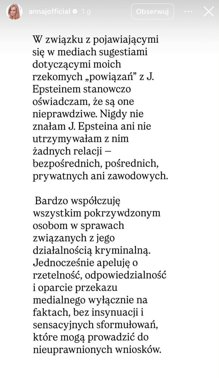 Jagodzińska wydała oświadczenie ws. Epsteina