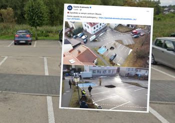 Zapadlisko w centrum Olkusza. Dziura ma 3 metry głębokości