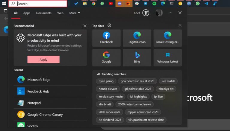 Sugestia wykorzystania Edge'a jako przeglądarki stworzonej dla produktywności