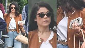 Stylowa mama Katarzyna Cichopek z DWOMA TELEFONAMI w dłoni wtapia się w tłum rodziców podczas pierwszego dnia szkoły