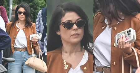 Stylowa mama Katarzyna Cichopek z DWOMA TELEFONAMI w dłoni wtapia się w tłum rodziców podczas pierwszego dnia szkoły