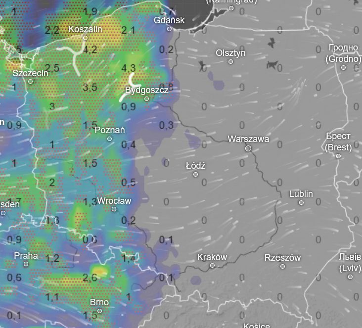 Opady deszczu nadciągają z zachodu kraju