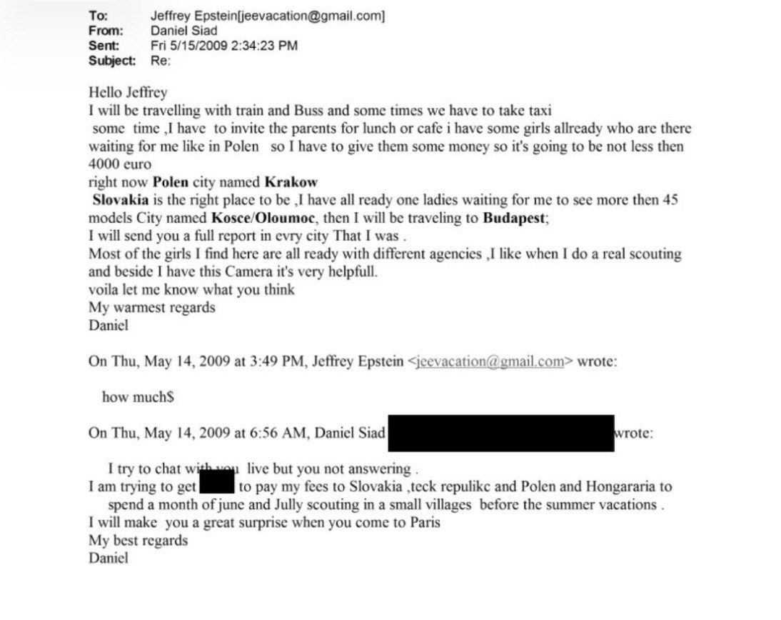 Fragment korespondencji z Epsteinem 