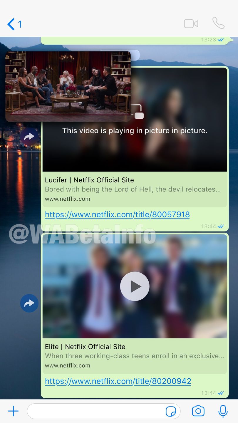 Zwiastun filmu z Netfliksa odtwarzany w pływającym okienku w WhatsAppie, źródło: WABetaInfo.