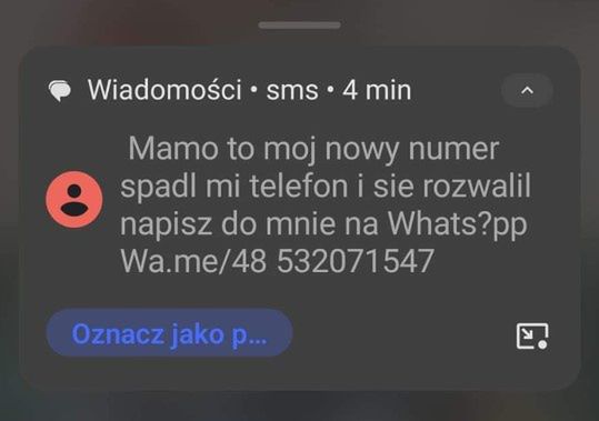Fałszywy SMS przesłany przez naszą Czytelniczkę