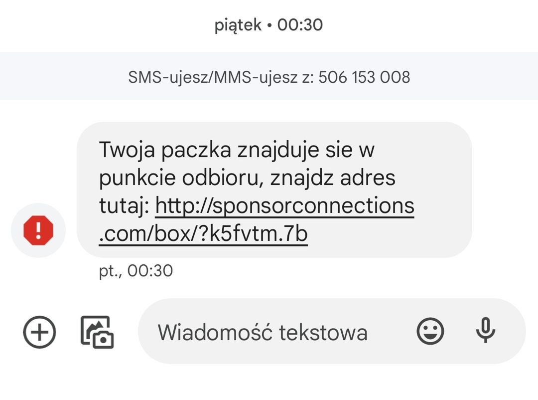 Fałszywe SMS-y o paczkach otrzymane o późnych porach dnia