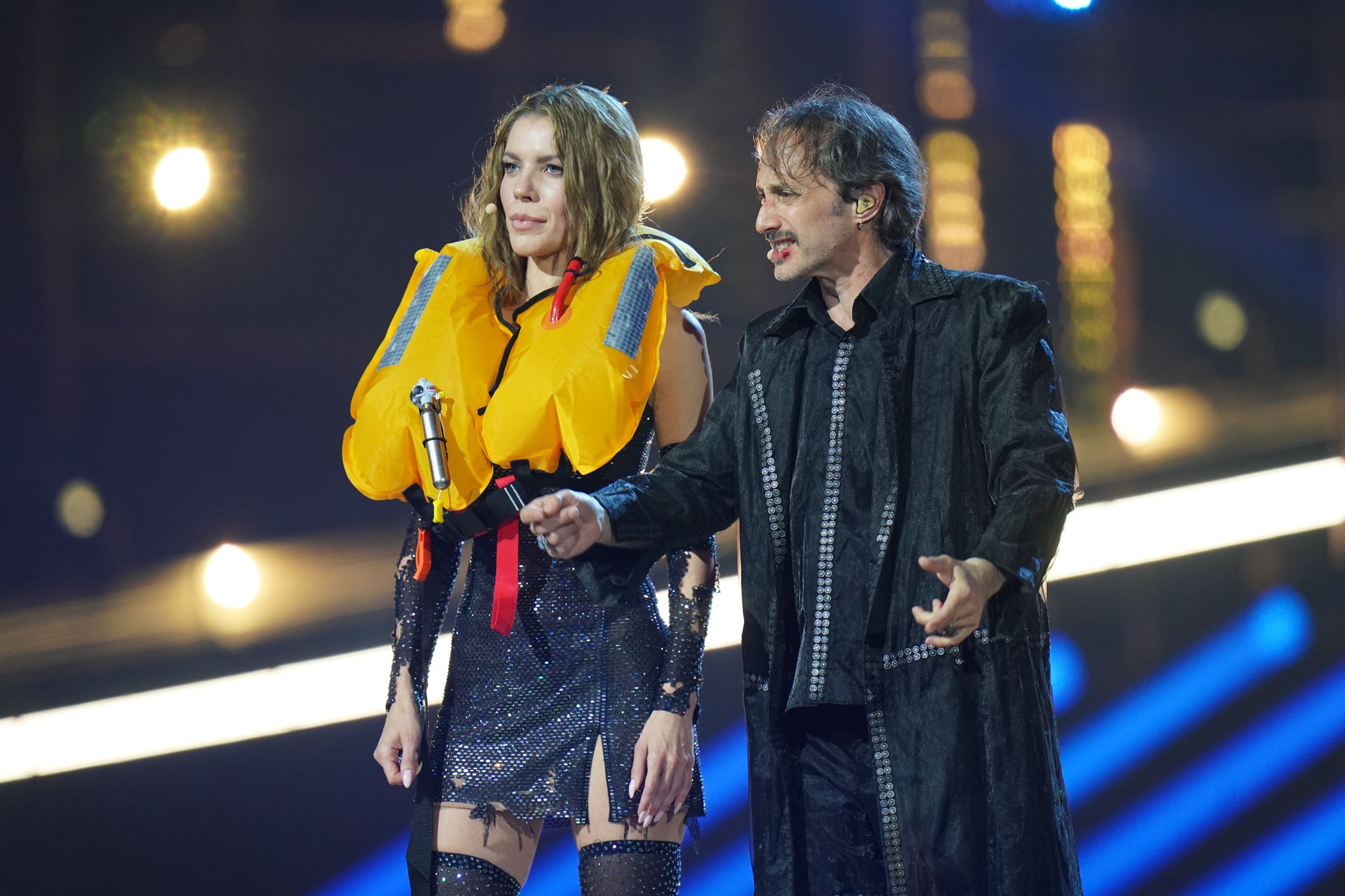 Presenters Victoria Swarovski and Michael Ostrowski in the Wiener Stadthalle in Vienna, Austria, during the dress rehearsal for the second semi-final for the Eurovision Song Contest. Picture date: Wednesday May 13, 2026. (Photo by Ian West/PA Images via Getty Images)