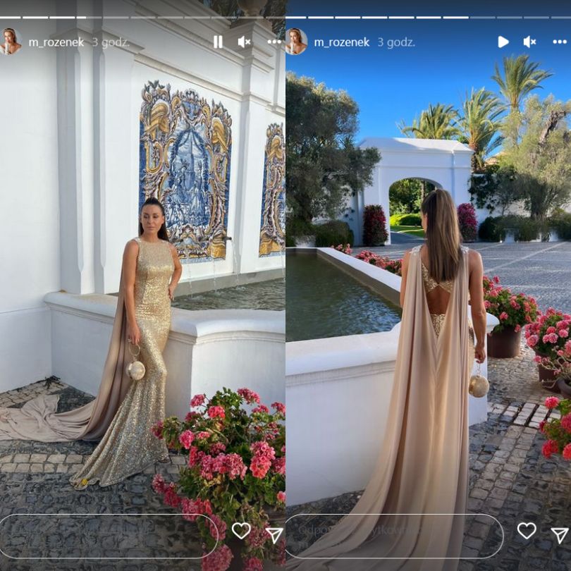 Małgorzata Rozenek pozuje w złotej sukni