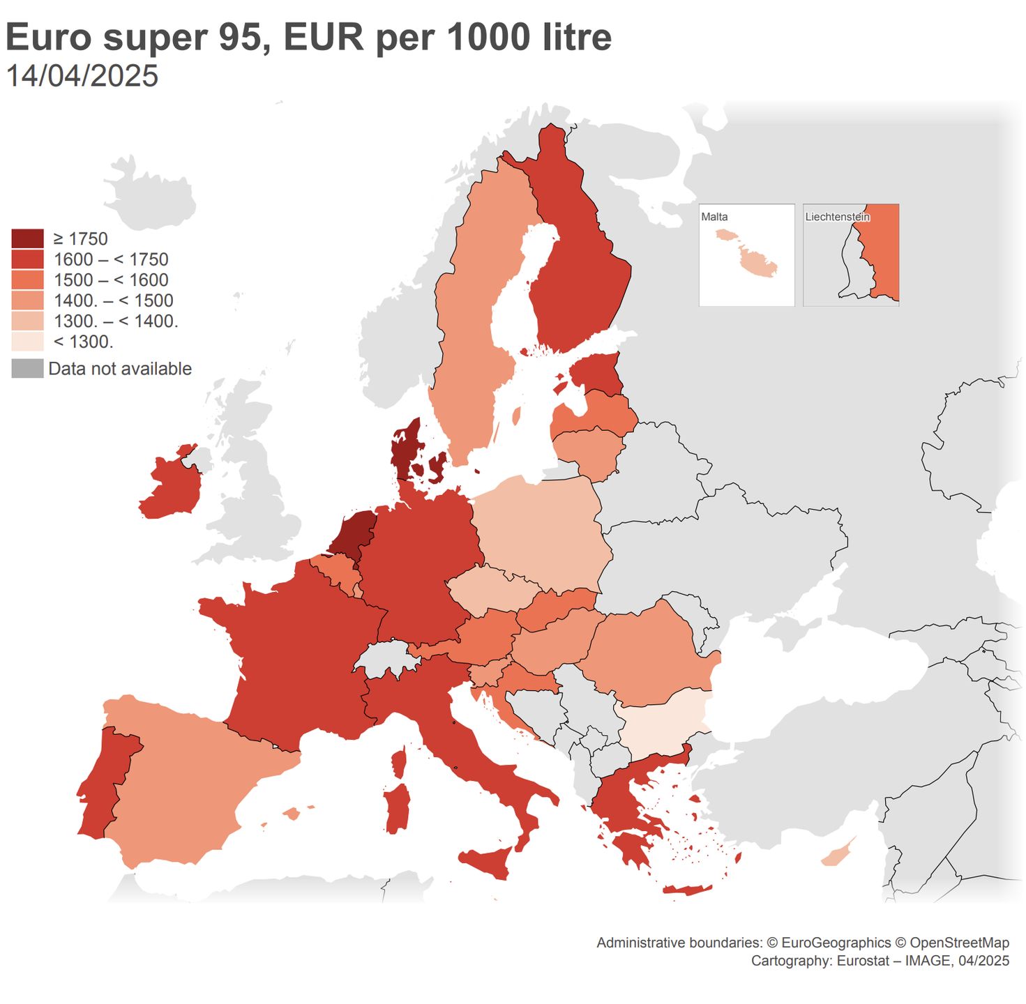 Ceny Pb95 w UE. Weekly Oil Bulletin z 14.04.2025. 