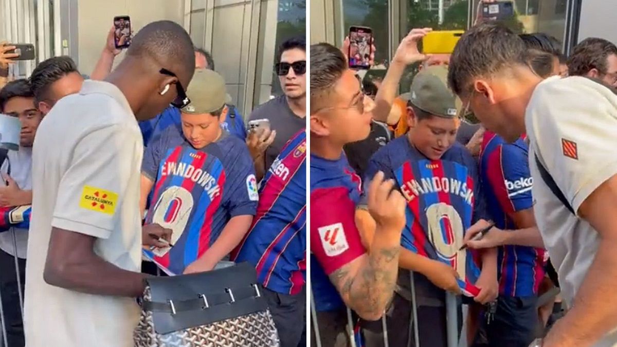 Dembele i Lewandowski rozdają autografy