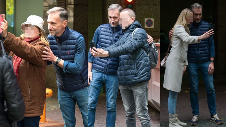 Piotr Kraśko z fanami pod studiem "Dzień Dobry TVN"