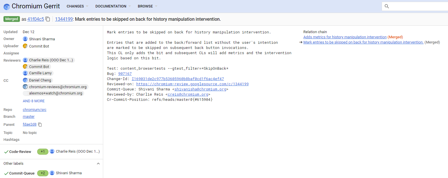 Zmiany w repozytorium Chrome Gerrit.