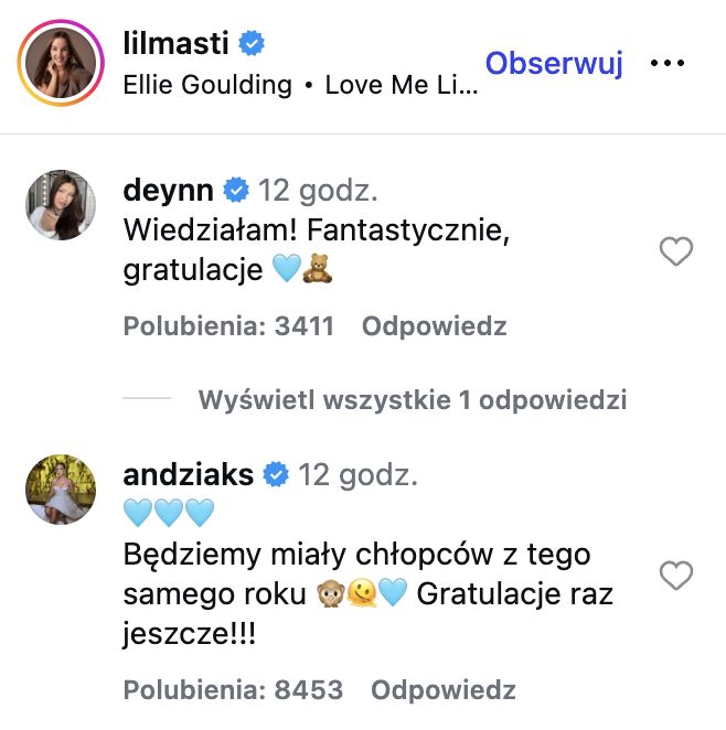Komentarze Andziaks i Deynn pod postem Lil Masti