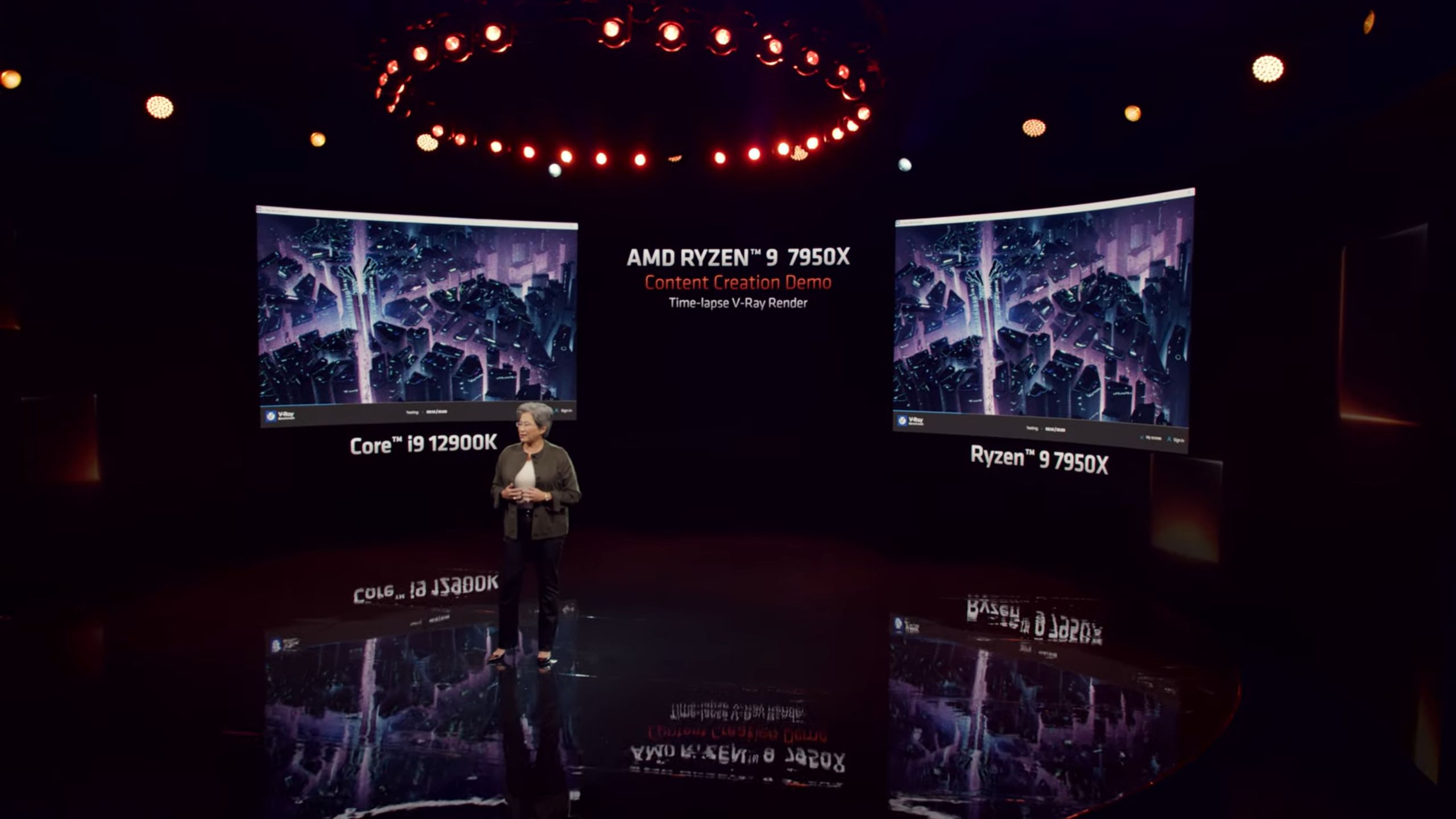 Porównanie wydajności w V-Ray nowego Ryzena do Core i9-12900K.