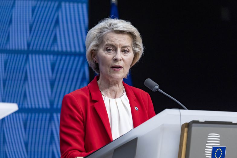 Ursula von der Leyen President of the European Commission attends a press conference after the end of the European Council summit with PM of Poland and President of the European Council, after the EU leaders meeting at the headquarters of the European Council. Leaders discussed about the Middle East crisis, Ukraine, EU in the world and competitiveness, Migration and European Defense and security, Moldova, Western Balkans and Internal Security, preparedness and hybrid activities. Brussels, Belgium on June 26, 2025 (Photo by Nicolas Economou/NurPhoto via Getty Images)
