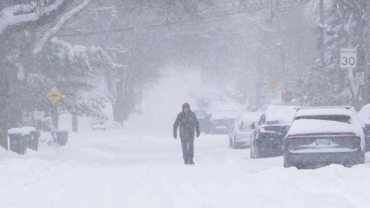 TORONTO, ON - January 15 - A person opts for using the street instead of sidewalk on a snowy day in midtown in Toronto. Lance McMillan/Toronto StarJanuary-15-2026 Lance McMillan/Toronto Star        (Lance McMillan/Toronto Star via Getty Images)
