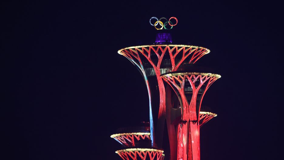 BEIJING, CHINA - FEBRUARY 10, 2022: A night view of the Beijing Olympic Tower. Valery Sharifulin/TASS (Photo by Valery Sharifulin\TASS via Getty Images)