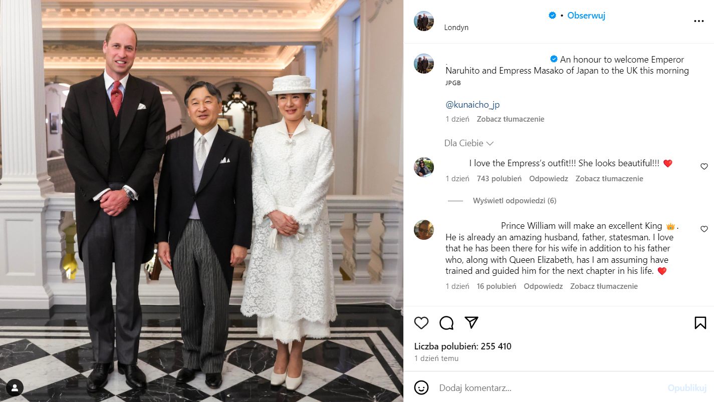 Książę William powitał parę cesarską w hotelu