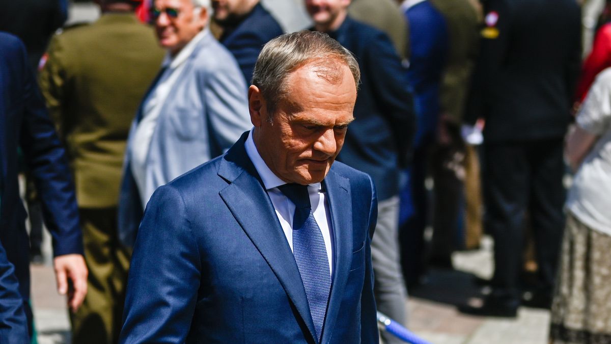 KRAKOW, POLAND - MAY 18 : Poland's Prime Minister Donald Tusk leaves the 80th Anniversary of Monte Casino Battle together  at the Main Square in Krakow, Poland on May 18, 2024. (Photo by Omar Marques/Anadolu via Getty Images)