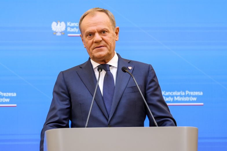 Donald Tusk, Prime Minister of Poland speaks during a press conference where Polish PM announces resignation of four ministers and nominees for the future positions in Chancellery of Polish Prime Minister in WArsaw, Poland on MAy 10, 2024. (Photo by Dominika Zarzycka/NurPhoto via Getty Images)
