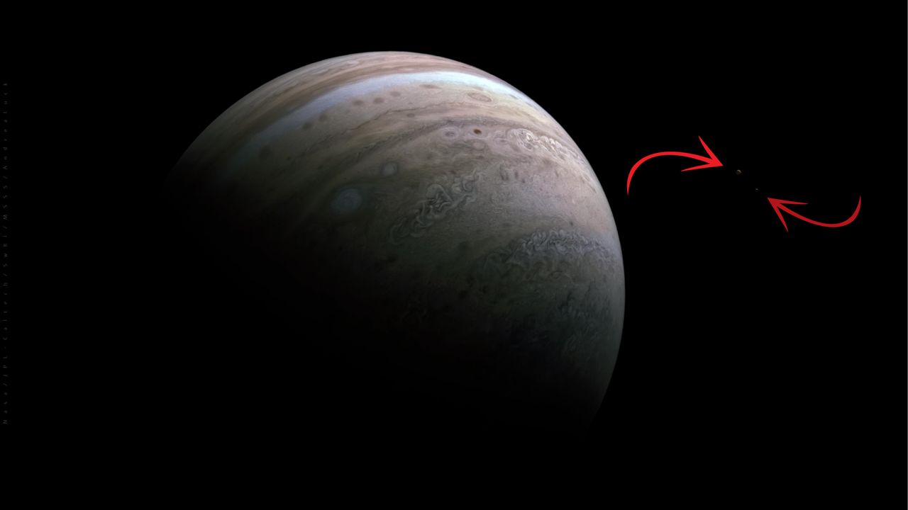 Sonda Juno dokonała cudu. Ujęła Jowisza i jego dwa księżyce na jednym zdjęciu