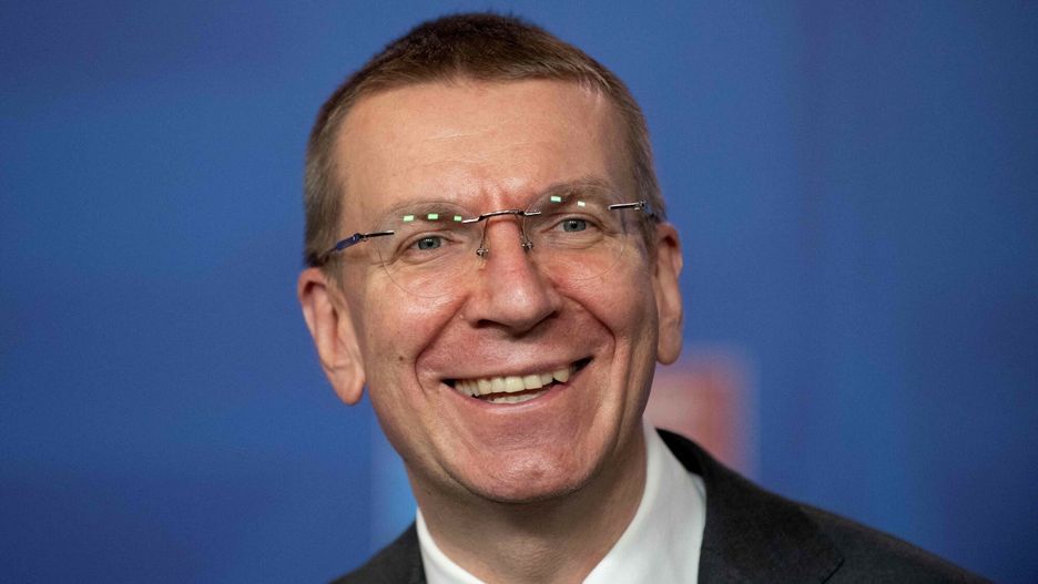 TemporaryLatvia's Foreign Minister Edgars Rinkevics addresses a doorstep press conference during a meeting of NATO foreign ministers in Riga, Latvia November 30, 2021. - NATO foreign ministers meet in the Latvian capital to discuss how to counter a Russian military build-up on Ukraine's border amid fears the Kremlin could be preparing to invade. (Photo by Gints Ivuskans / AFP)GINTS IVUSKANS