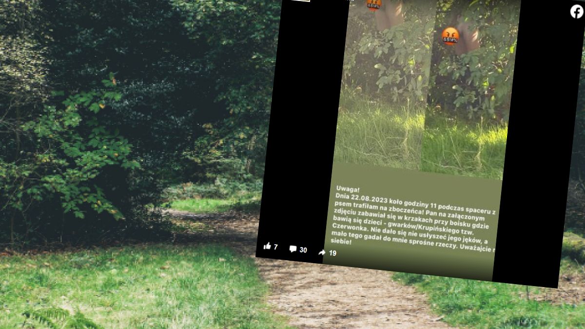 Kobieta nakryła ''zabawiającego się'' golasa, gdy wyszła na spacer z psem