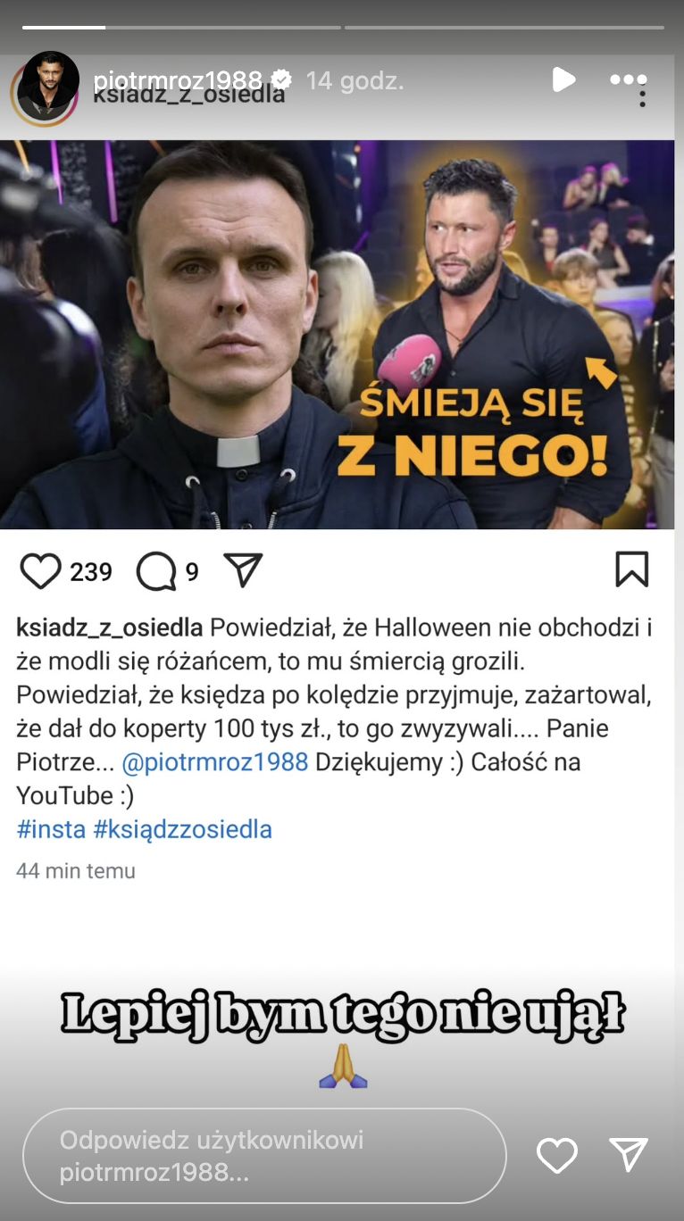 Piotr Mróz udostępnił relację księdza
