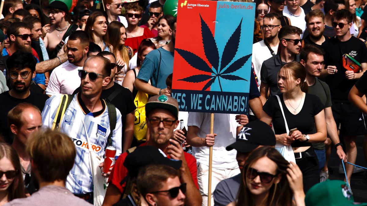 BERLIN, GERMANY - AUGUST 13: Activists demonstrating for the legalisation of marijuana march in the annual Hemp Parade (Hanfparade) on August 13, 2022 in Berlin, Germany. So far owning, cultivating and selling cannabis in Germany is still illegal, though the current coalition government campaigned on cannabis legalisation and is scheduled to begin debating corresponding legislation in coming months. (Photo by Carsten Koall/Getty Images)