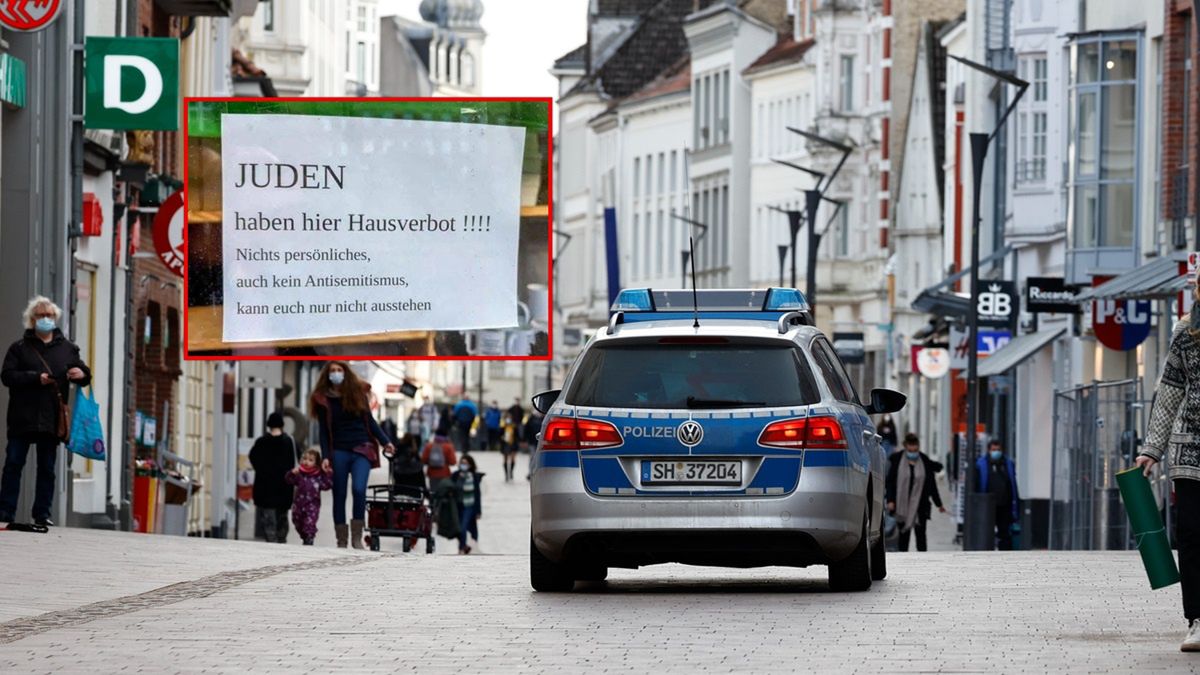 Niemiecki właściciel sklepu nie chce wpuszczać Żydów do sklepu.