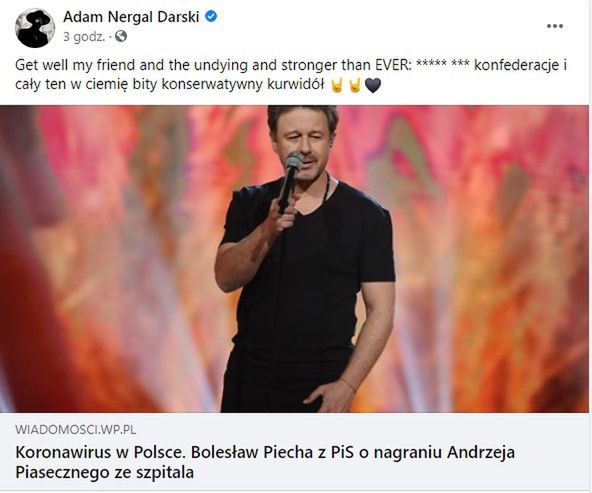 Nergal wspiera zakażonego koronawirusem Andrzeja Piasecznego