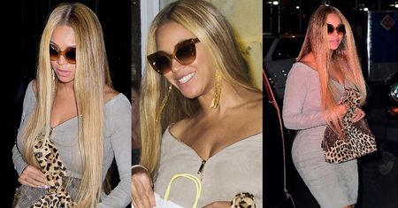 Beyonce w obcisłej sukience zasłania brzuch torebką za 8 tysięcy (ZDJECIA)