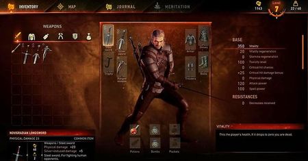 Wiedźmin 3: Dziki Gon - analiza interfejsu i menu gry