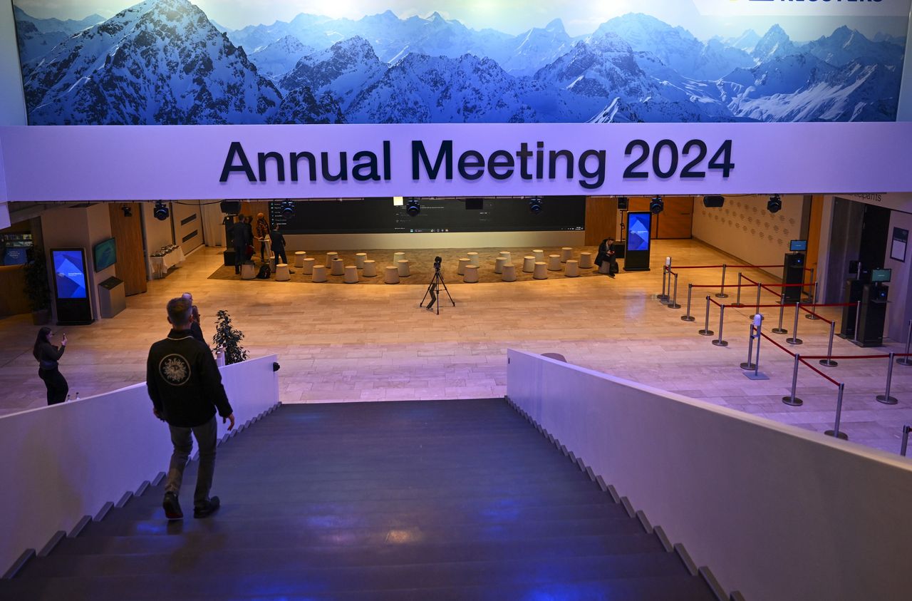 DAVOS, SWITZERLAND - JANUARY 14: A view of the venue ahead of World Economic Forum (WEF), also known as Davos Summit in Davos, Switzerland on January 14, 2024. Beginning on Jan. 15, this year's theme will be 'rebuilding trust'. (Photo by Halil Sagirkaya/Anadolu via Getty Images)