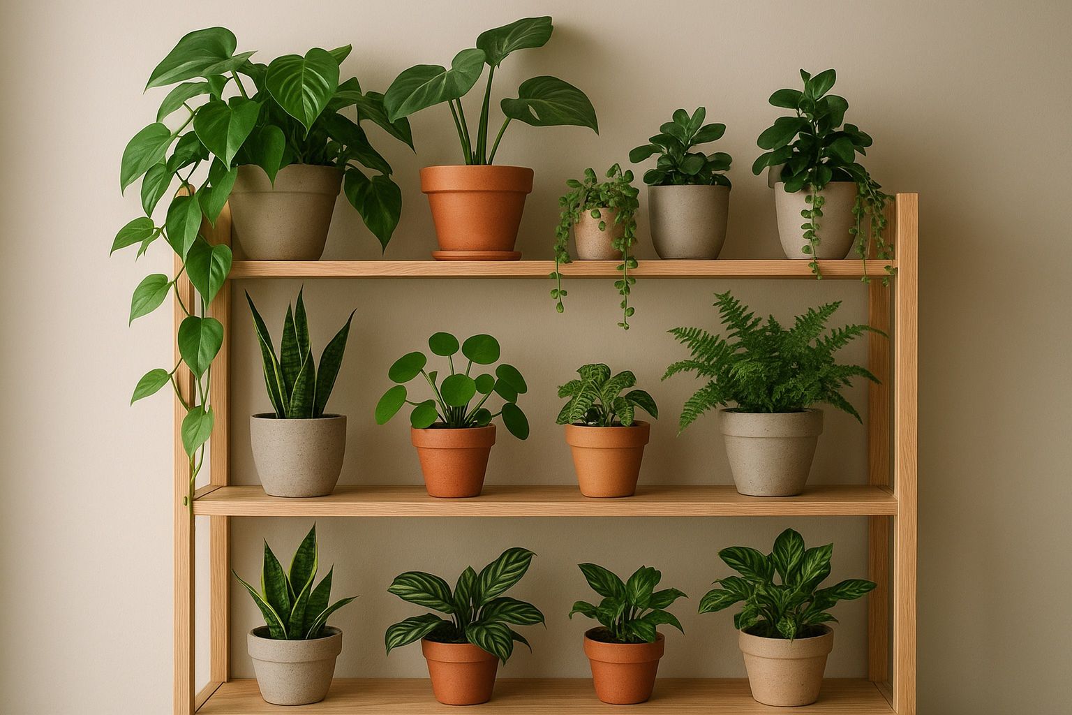 Inspirujące półki i regały z roślinami doniczkowymi w stylowym, jasnym wnętrzu – ilustracja artykułu