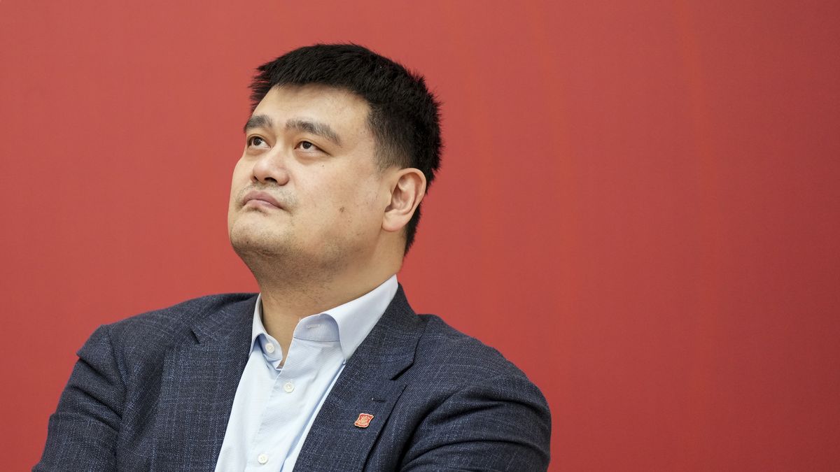 BEIJING, CHINA - APRIL 07: President of the Chinese Basketball Association Yao Ming looks on during the China Basketball Association Media Day on April 7, 2023 in Beijing, China. (Photo by Fred Lee/Getty Images)