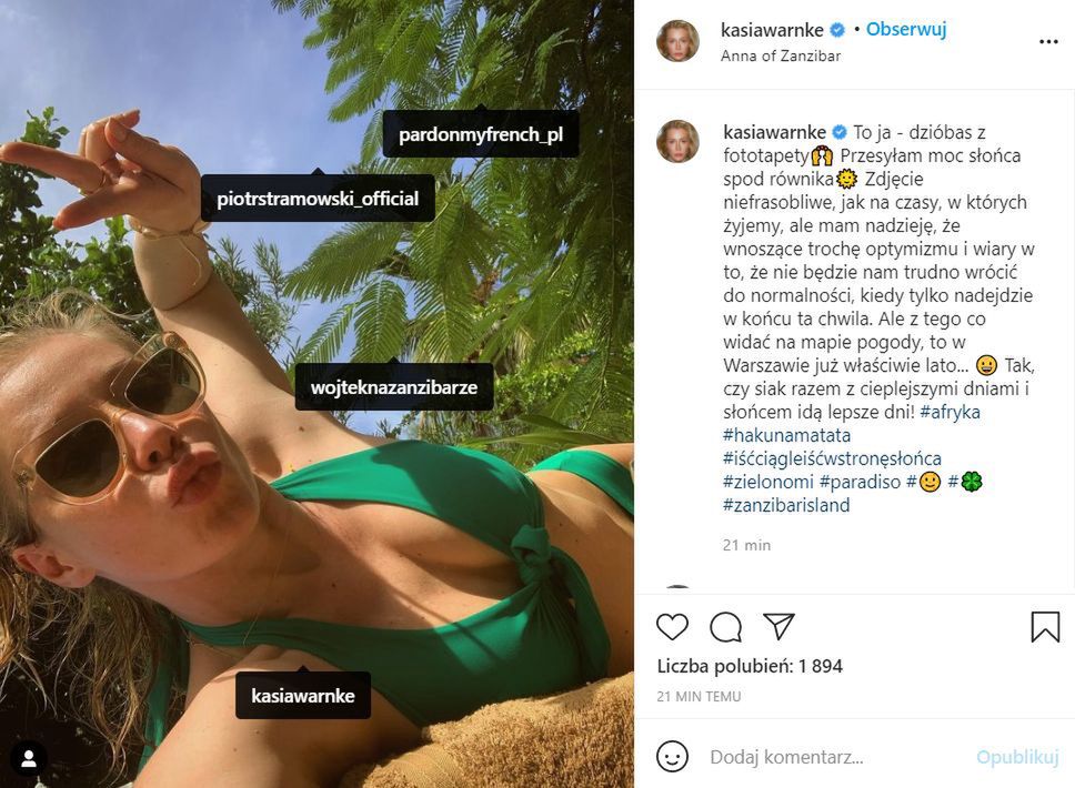 Katarzyna Warnke pozdrawia z Zanzibaru