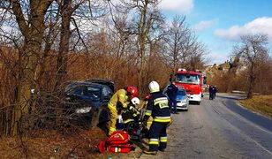 Śląskie. W Niegowonicach kierowca bmw uderzył w drzewo. Lądował helikopter LPR