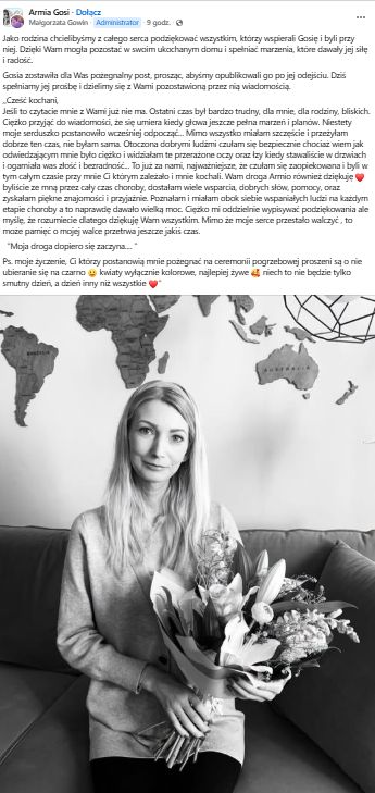 Wpis, który pojawił się na grupie "Armia Gosi".