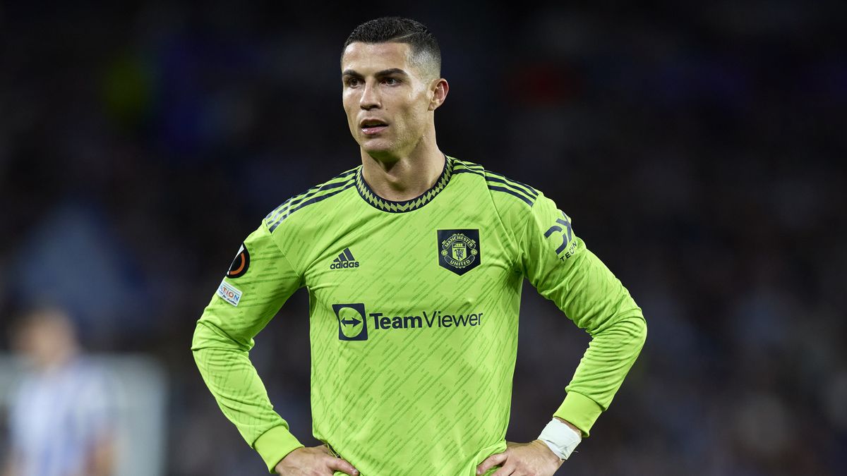 SAN SEBASTIAN, SPAIN - NOVEMBER 03: Cristiano Ronaldo of Manchester United looks on during the UEFA Europa League group E match between Real Sociedad and Manchester United at Reale Arena on November 03, 2022 in San Sebastian, Spain. (Photo by Ion Alcoba/Quality Sport Images/Getty Images)