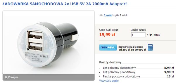 Ładowarka samochodowa 2xUSB- 28,98 zł